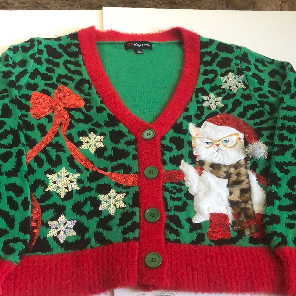 33 Degress Animal Print Cat Design Cardigan